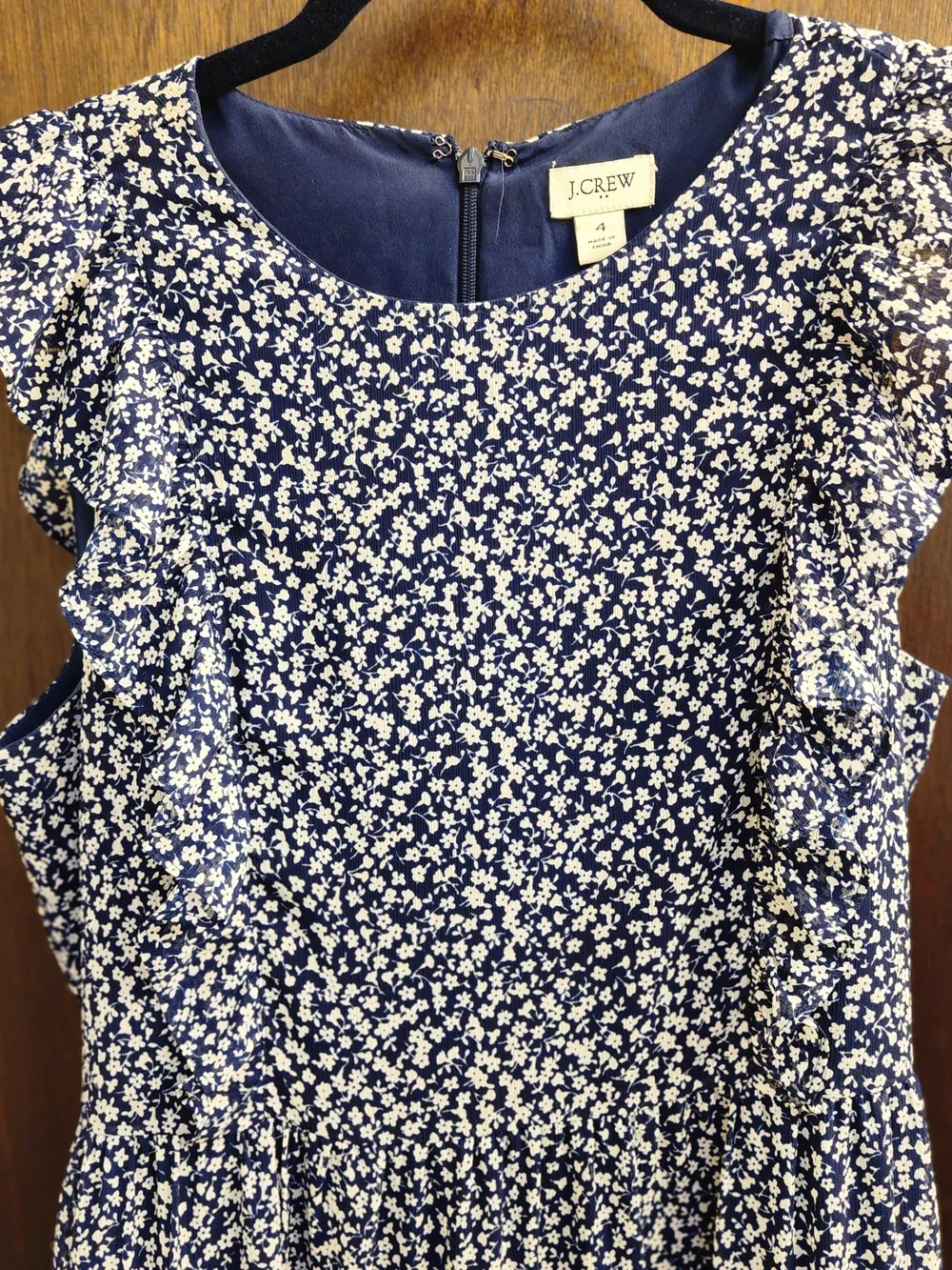 J.Crew Tiered Ruffle Maxi Dress in Navy & White Ditsy Floral Size 4